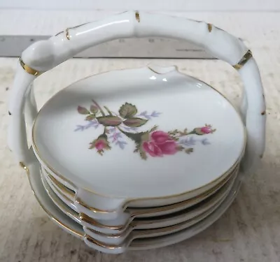 Fred Roberts Moss Rose Porcelain Ashtrays And Holder Made In Japan • $16.96