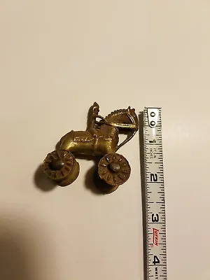 Vintage Or Antique Solid Brass Toy Horse W/ Rider On Wheels - Great Patina • $94.95