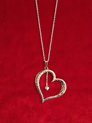 Silver Plated Long Line Necklace With Tibetan Silver Double Heart Pendents • £5.99