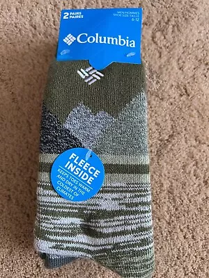 Columbia Mens Fleece Heavy Weight Socks Olive Green Grayish  2 Pack Size 6-12 • $16.99