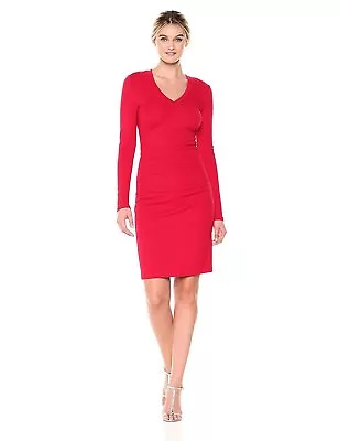 Nicole Miller Womens Ponte Asymm Ruffle Dress Lipstick Red Petite New With Tags • $109.95