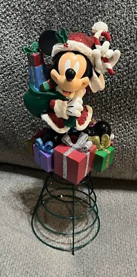 Disney Santa Mickey Mouse Christmas Tree Topper Presents Glitter Holiday W/ Box • $89.99