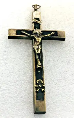 Vintage CRUCIFIX Memento Mori Silver Tone And Ebony  4 In By 2 In • $45