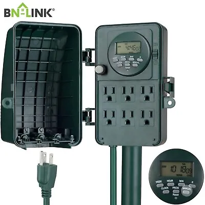 BN-LINK 7 Day Heavy Duty Outdoor Digital Stake Timer 6 Outlets Weatherproof • $26.99