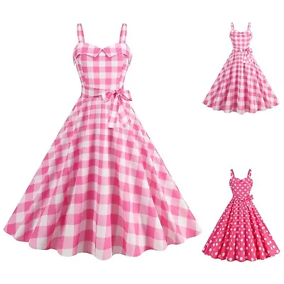 Women Vintage Rockabilly 1950s Spaghetti A-line Swing Midi Cocktail Party Dress • $23.48