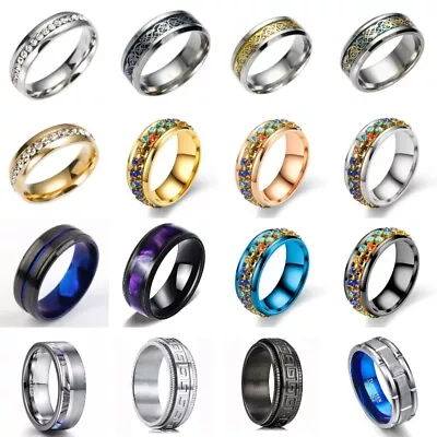 Men's Titanium Stainless Steel Fashion Party Jewelry Punk Rings Gift Size 7-13 • £3.96