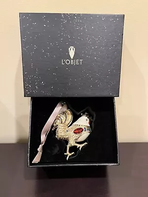 NEW IN BOX L'OBJET Gold Plated & Enamel + Swarovski Crystals Rooster Ornament • $59.99