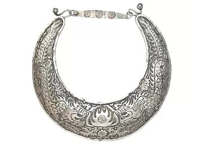 ANTIQUE HMONG (MIAO) SILVERED TRIBAL NECKLACE On Stand • $650