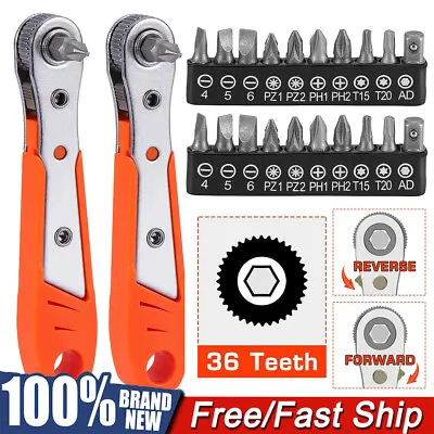 2X Ratcheting Right Angle Screwdriver Hex Drive 90 Degree Offset + 20pc Bits Set • $11.11