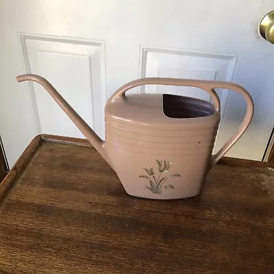 Vintage Watering Can Tan With Gold  Tulips Flower Hard Plastic Refer To Photos • $17