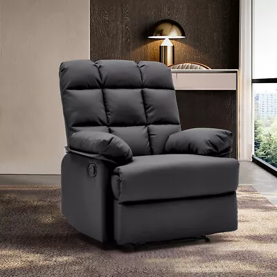 Manual Recliner Cinema Sofa Chair PU Leather Armchair Adjustable Back & Footrest • £239.95