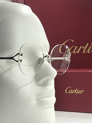 Cartier  Vintage Rimless Decor C Sunglasses Silver Frame Glasses 56 Platinum • $920