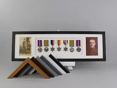 Military Medal Display Frame-Seven Medals And Two 6x4  Photographs.20x70cm.(148) • £48