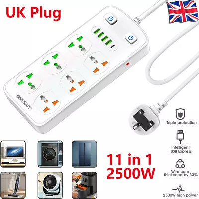 1.8m Power Strips Extension Cable Lead With USB C & 6 Way Outlets 4 USB Slots UK • £13.10