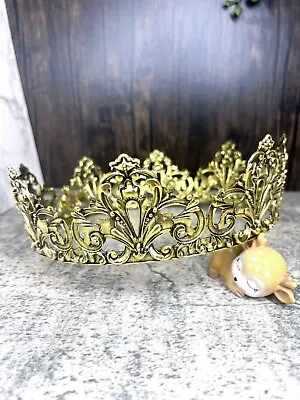 Men's Fleur De Lis Full King Crown Crystals Gold Plating 24 Inches Size XXL • $34.99