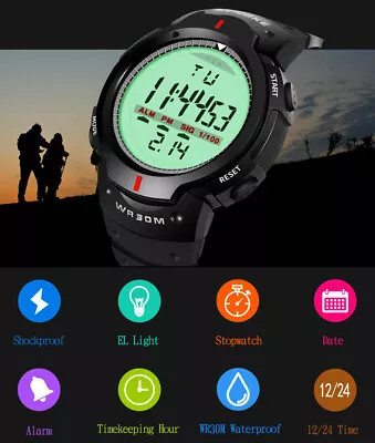 Waterproof Digital Sports Watch Military Tactical LED Backlight Wristwatch Men • $5.91