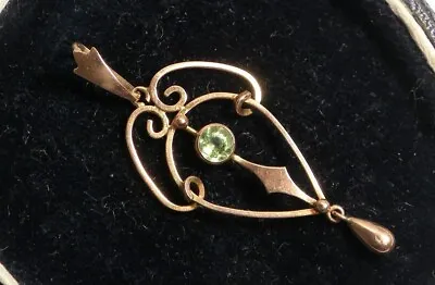 Antique Edwardian 9ct Yellow Gold And Peridot Lavaliere Pendant • £120