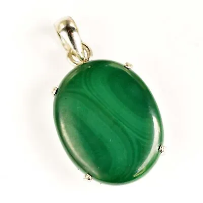 34.90 Cts Natural Green Malachite Oval Cut 925 Sterling Silver Pendant • $25.50