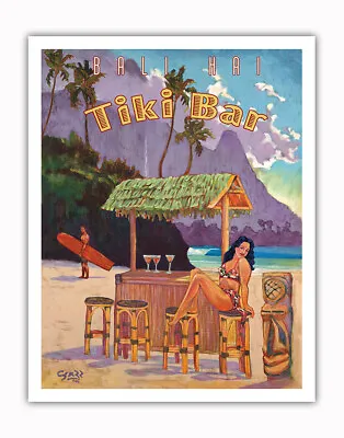 South Seas Tiki Bar - Bali Hai Kauai Hawaii - Vintage Travel Poster Rick Sharp • $14.98