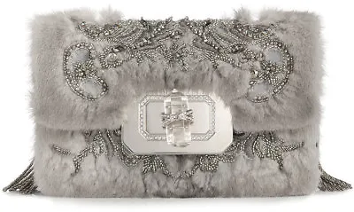 $4295 NEW Marchesa Phoebe Mink Fur Bag Clutch Gray CRYSTALS Jeweled Beads Tassel • $2250