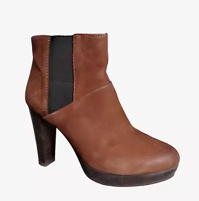 Cara London PILAR Tan Leather High Heels Side Zip Chelsea Boots Size EU 39 UK 6 • £27.99