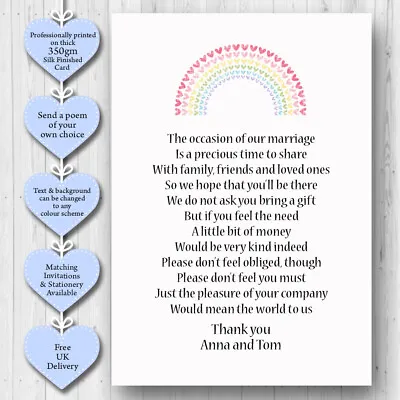 10 Personalised Wedding Honeymoon Gift Money Poem Cards Honeymoon Wish Inserts • £2.50