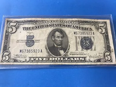 1934 C Blue Seal $5 Five Dollar Silver Certificate  .....Loc #4e • $18