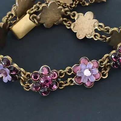 Michal Negrin Bracelet Deep Purple Flowers With Swarovski Crystals Romantic Gift • $78.40