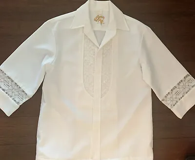 Iolani Beau Tiki Hawaiian Wedding Aloha Shirt White Polyester White Lace Men's • $34.99
