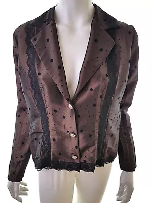 Faust Paris  Size XL Brown Buttoned Blazer Long Sleeve Lace Embroidery • £39.11