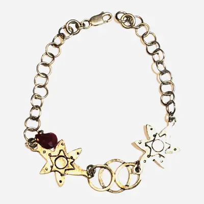 Vintage Sterling Silver Stars And Gemstone Bracelet  • $36