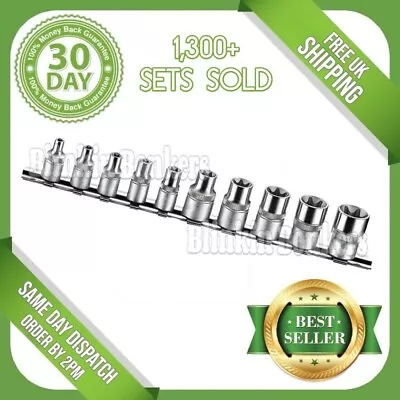 10pc E Star Socket Set Torx Torq Torque Female 1/4  3/8  Drive Storage Rail 10c • $7.76