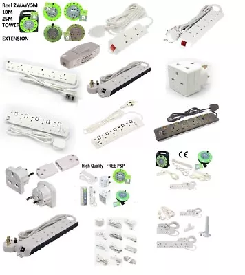 Extension Lead Cable Electric Plug Socket UK Mains Power 1 2 3 4 6 8 10 Gang Way • £4.99