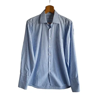 CHARLES TYRWHITT Mens Shirt 16.5  Fitted Blue White Gingham Check French Cuff • £17.99