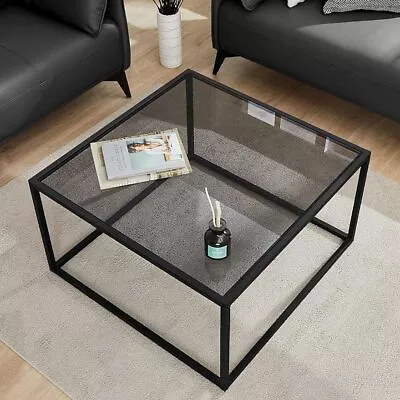 Glass Coffee Table Small Modern Coffee Table Square Simple Center TablesBlack • $64.99