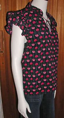 NWT J.Crew Factory Navy Pink Tulip Print Ruffle Short Sleeve Blouse Top - Small • $16.99