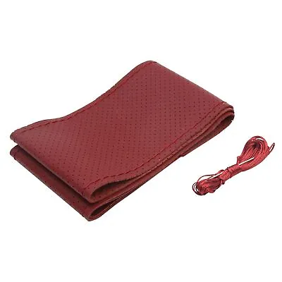 38cm Dia Burgundy Faux Leather Car Steering Wheel Cover W Needle And Thread • £13.49