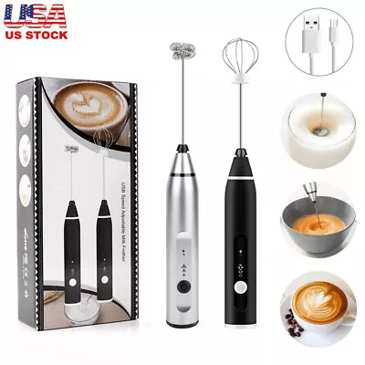 Electric Milk Frother Handheld Double Whisk Foam Coffee Maker USB Rechargeable • $11.89