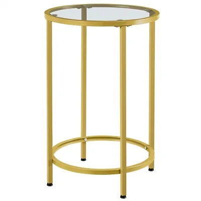 Glass End Table W/ Metal Frame For Living Room Bedroom Small Space Mustard Gold • $18.99