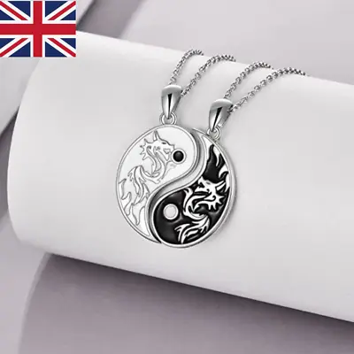 Dragon Yin Yang Couples Friend Pendant Necklace Chain For Women Mens • £3