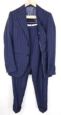 SUITSUPPLY La Spalla Men Suit UK34R Navy Blue 2-Piece Slim Pinstriped Pure Wool • $428.27