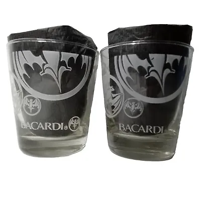 BACARDI 2 Drinking Glasses Clear Etched Rum Bat Logo Bar Man Cave Alcohol  • $28.50