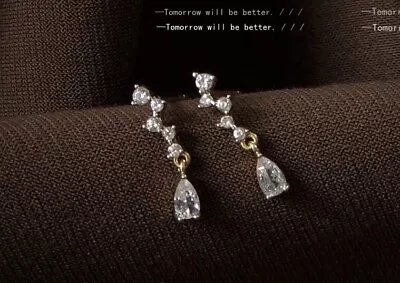 £11.99 • Buy Drop Shape Diamond Dangle 925 Sterling Silver Earrings