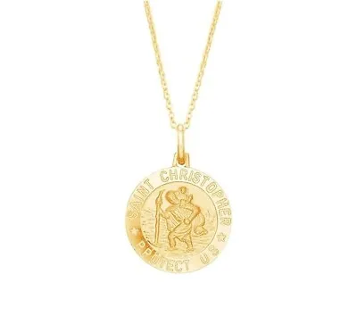 925 Sterling Silver 15MM Gold Saint Christopher Religious Pendant Necklace 18  • $14.99