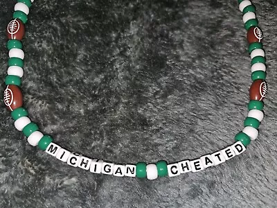 Michigan State Spartans MICHIGAN CHEATED Football Bead Handmade Necklace • $10