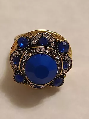 SAPPHIRE ROUND CUT LAB CREATED GEMSTONE LADIES ANTIQUE Looking RING • $8.07