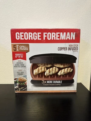 $39.99 • Buy George Foreman 5 Serving Grill & Panini With Non-Stick Copper Infused Coating