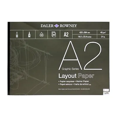 Daler Rowney Layout Paper Pad A2 45sgm Drawing Marker Paper Pads • £20.36