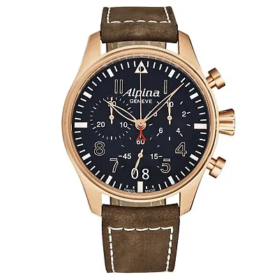 Alpina Men's 'Startimer Pilot' Chronograph Blue Dial Brown Strap AL-372NB4S4 • $753.63