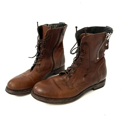 MOMA Lace Up Side Zip Ankle Combat Boots EU 38 US 8 Brown Leather • $99